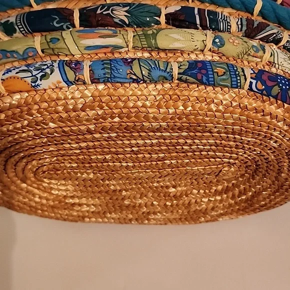 CAPPELLI PURSE/BEACH BAG Easter Basket straw Cloth Quilt Braided Handles Zipper - Picture 3 of 6